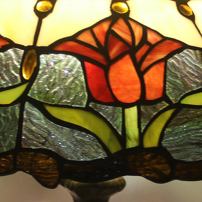 European Style Tiffany Gemstone Flower Dome 1-Light Table Lamp