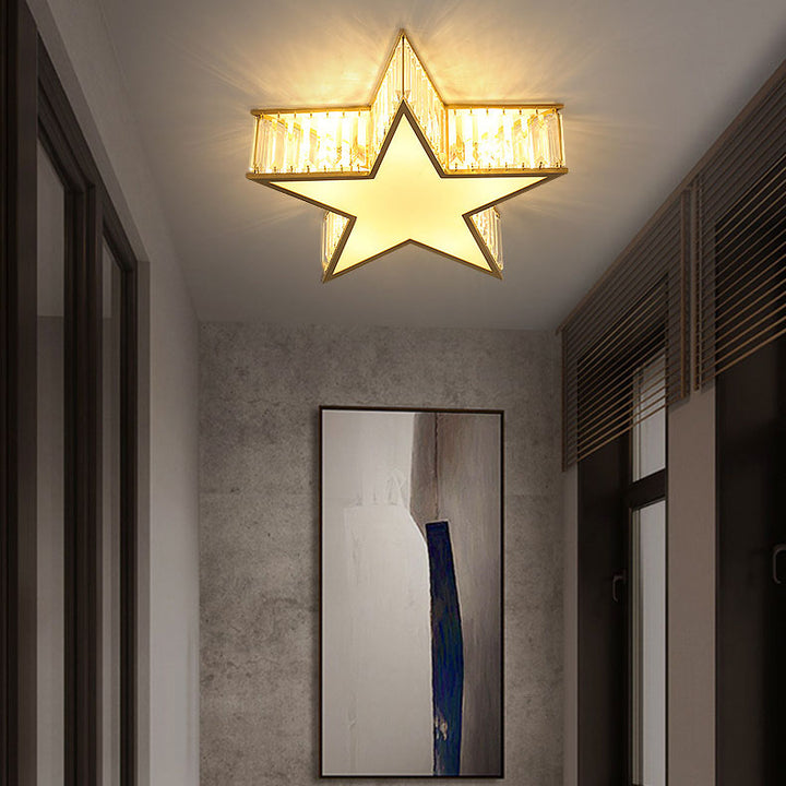 Modern Luxury Iron Crystal Gold Geometric Shape 4/5 Light Semi- Flush Mount Ceiling Light For Hallway
