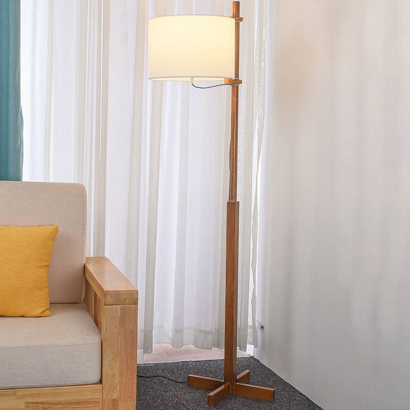 European Vintage Minimalist Wooden Cloth 1-Light Standing Floor Lamp