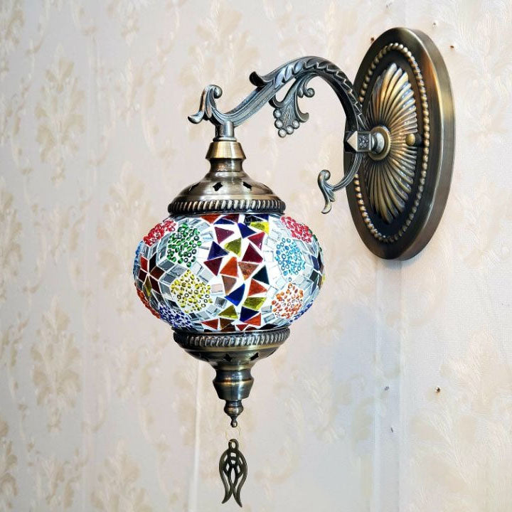 European Vintage Exotic Cracked Glass 1-Light Wall Sconce Lamp