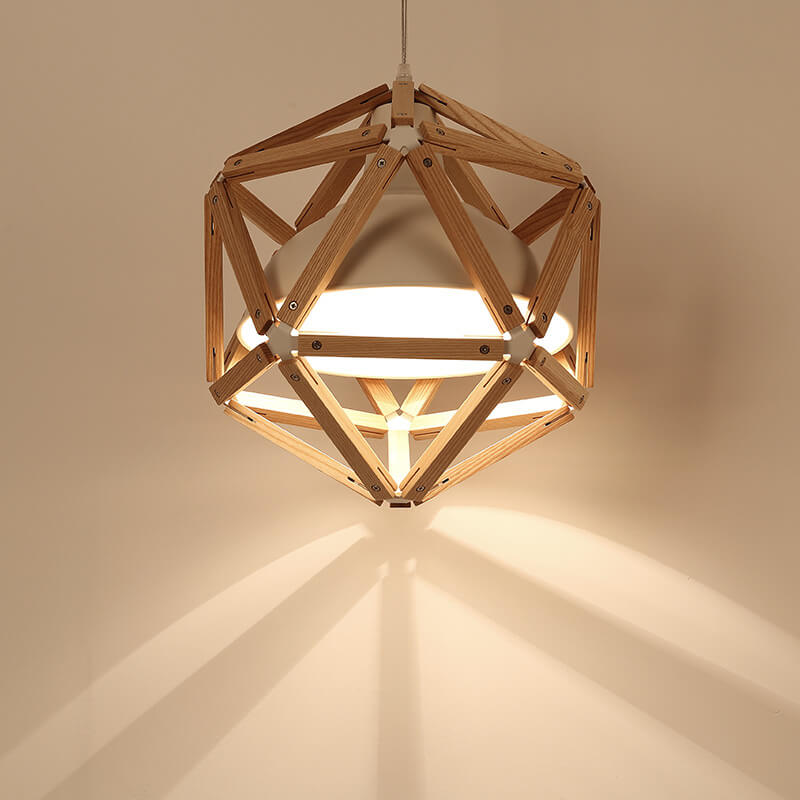 Industrial Simple Wooden 1-Light Rhombus Pendant Light