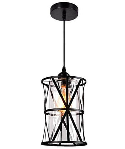 Industrial Wrought Iron 1-Light Cylindrical Pendant Light