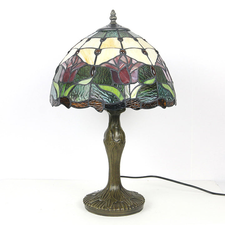 Lampe de table à 1 lumière en forme de dôme de fleur de pierre précieuse Tiffany de style européen 
