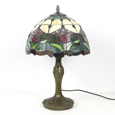 European Style Tiffany Gemstone Flower Dome 1-Light Table Lamp