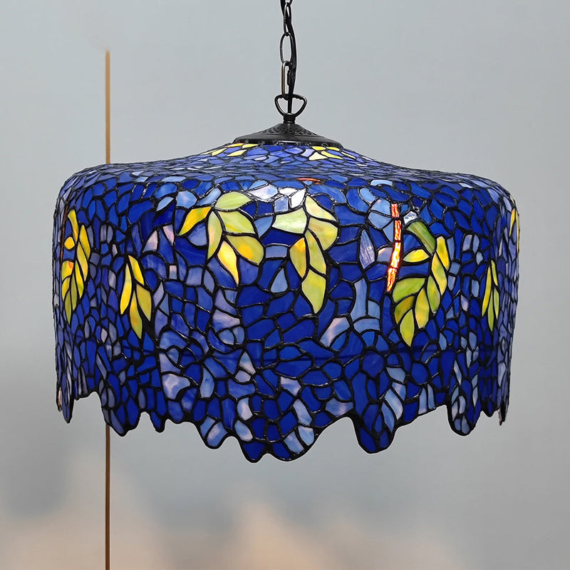 European Style Tiffany Dome Stained Glass Dragonfly Flower 2-Light Chandelier