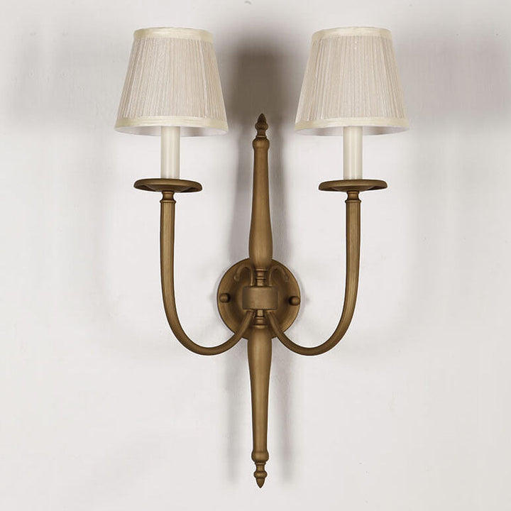 Traditional European Fabric Iron Cone Candelabra 2-Light Wall Sconce Lamp For Bedroom