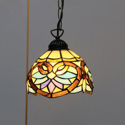 Tiffany Rustic Rose Beads Stained Glass 1-Light Pendant Light