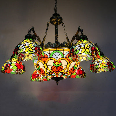 European Tiffany Vintage 9-Light Island Light Chandelier