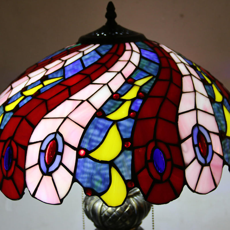 European Vintage Tiffany Dragonfly Peacock Glass Resin 1-Light Table Lamp