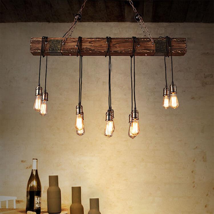 Vintage Boat Wood 10-Light Linear Wooden Chandelier