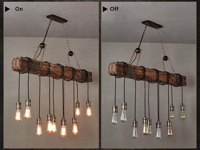 Vintage Boat Wood 10-Light Linear Wooden Chandelier