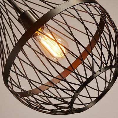 Industrial Teardrop Shaped 1-Light Iron Cage Hemp Rope Pendant Light