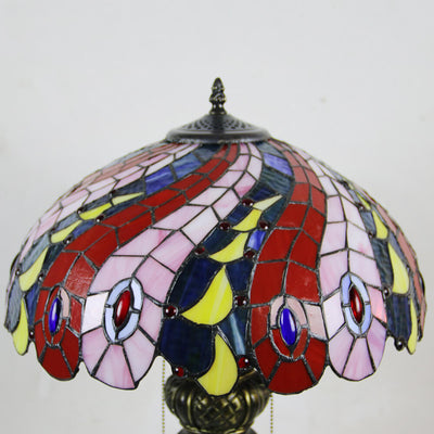 European Vintage Tiffany Dragonfly Peacock Glass Resin 1-Light Table Lamp