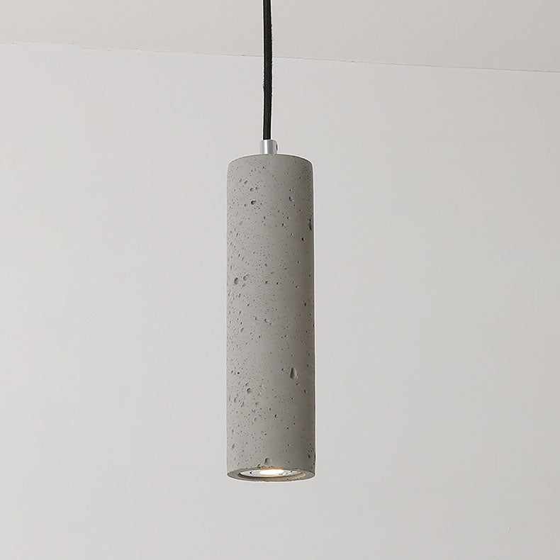 Contemporary Industrial Cylindrical Rough Texture Cement 1-Light Pendant Light For Living Room
