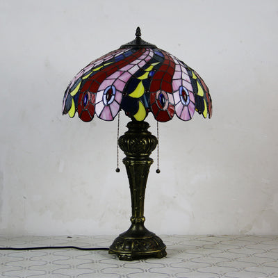 European Vintage Tiffany Dragonfly Peacock Glass Resin 1-Light Table Lamp