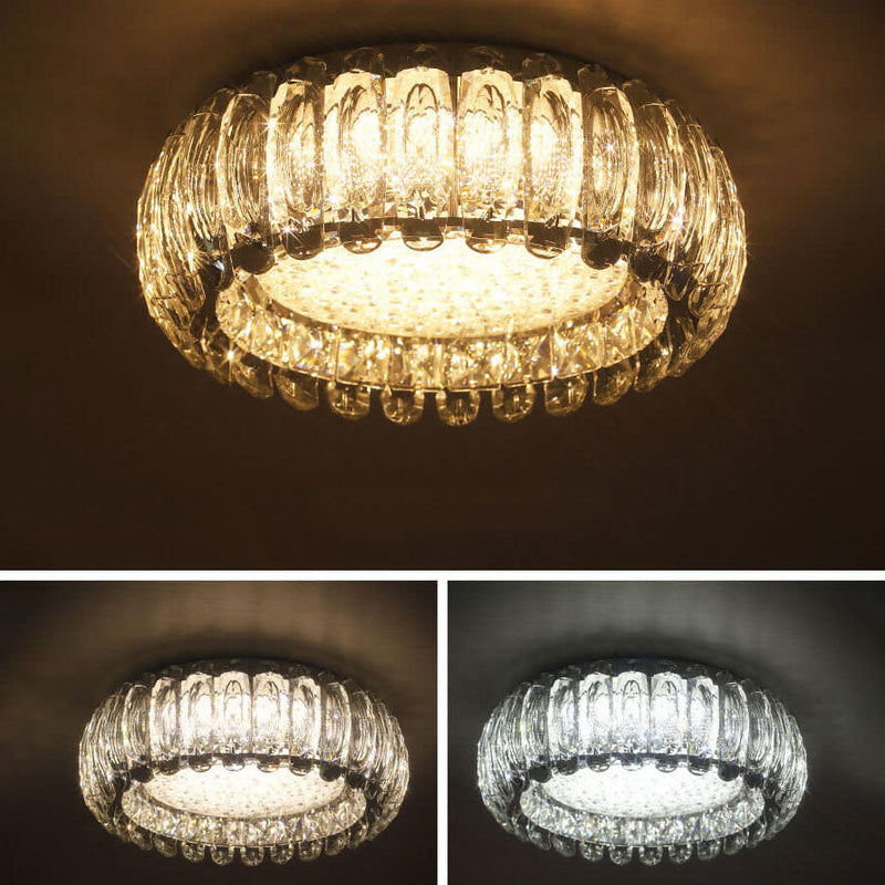 European Light Luxury Round Crystal Stainless Steel LED Flush Mount Lighting