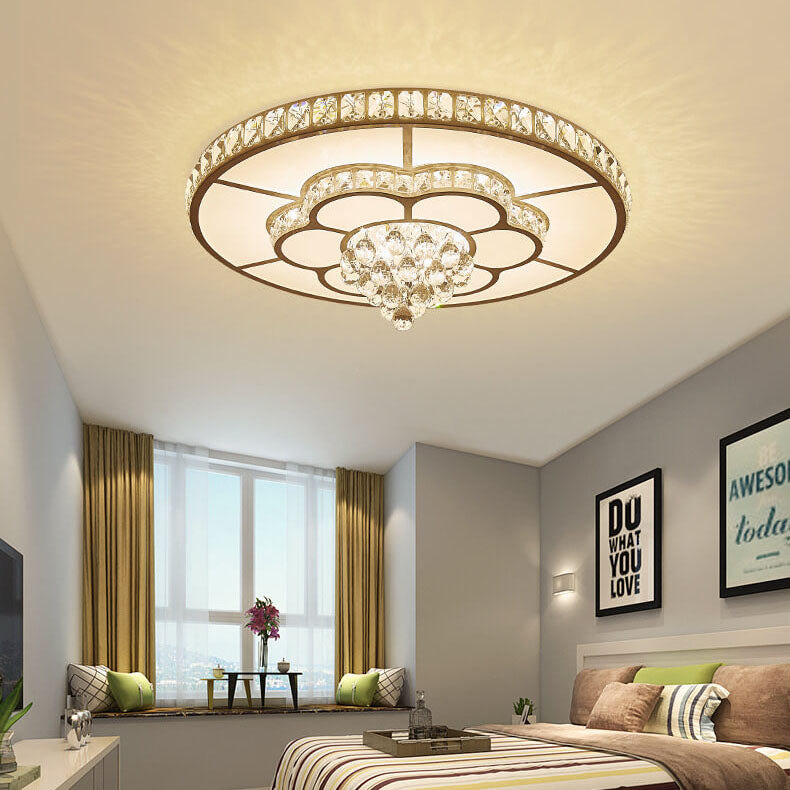 Modern Light Luxury Round Crystal LED Flush Mount Ceiling Light