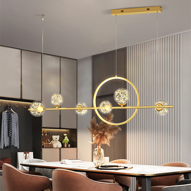 Modern Minimalist Long Orb Round Silicone Iron Glass LED Island Light Chandelier For Dining Room