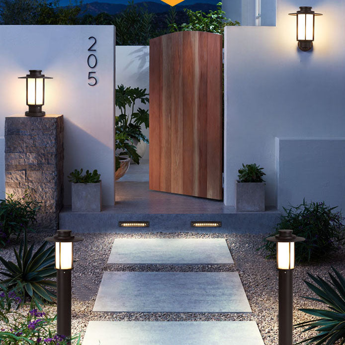 Modern Minimalist Waterproof Coffee Cylinder Lantern 1-Light Patio Landscape Light For Outdoor