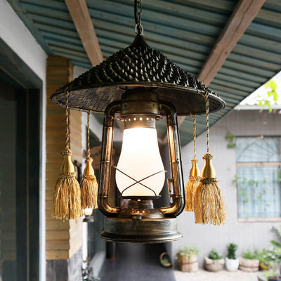 Retro Glass Kerosene 1-Light Tassels Pendant Light