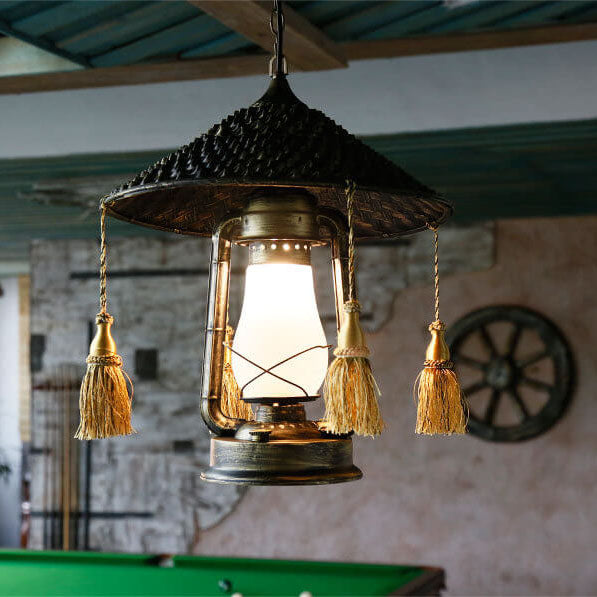 Retro Glass Kerosene 1-Light Tassels Pendant Light