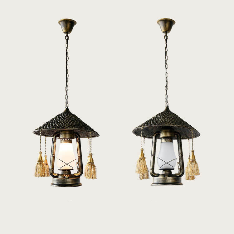 Retro Glass Kerosene 1-Light Tassels Pendant Light