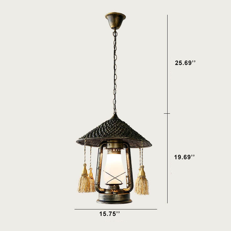 Retro Glass Kerosene 1-Light Tassels Pendant Light