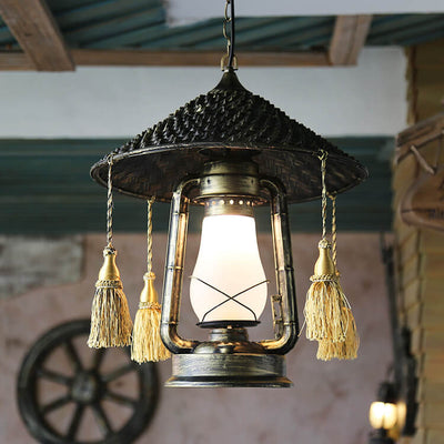 Retro Glass Kerosene 1-Light Tassels Pendant Light
