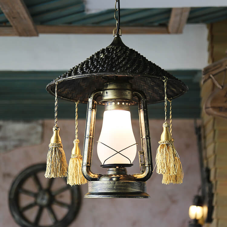 Retro Glass Kerosene 1-Light Tassels Pendant Light