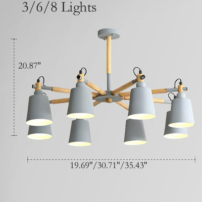 Nordic Modern Fashion Creative Solid Wood Macaron 3/6/8 Lights Chandeliers