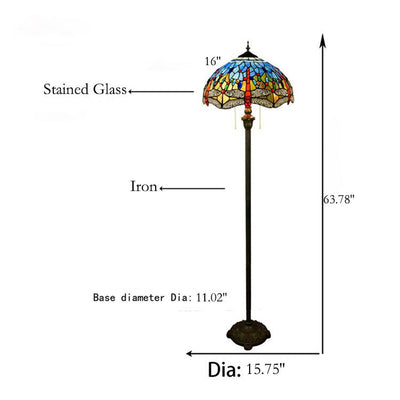 Vintage Tiffany Stained Glass Blue dragonfly 2-Light Standing Floor Lamp