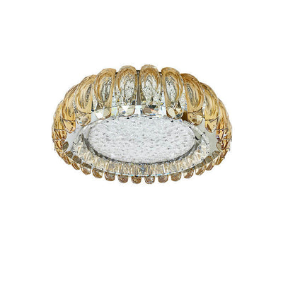 European Light Luxury Round Crystal Stainless Steel LED Flush Mount Lighting