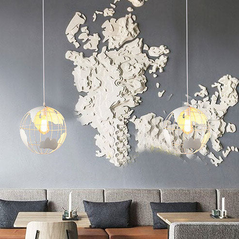 Abat-jour en métal en forme de Terre 1 lumière suspension globe 