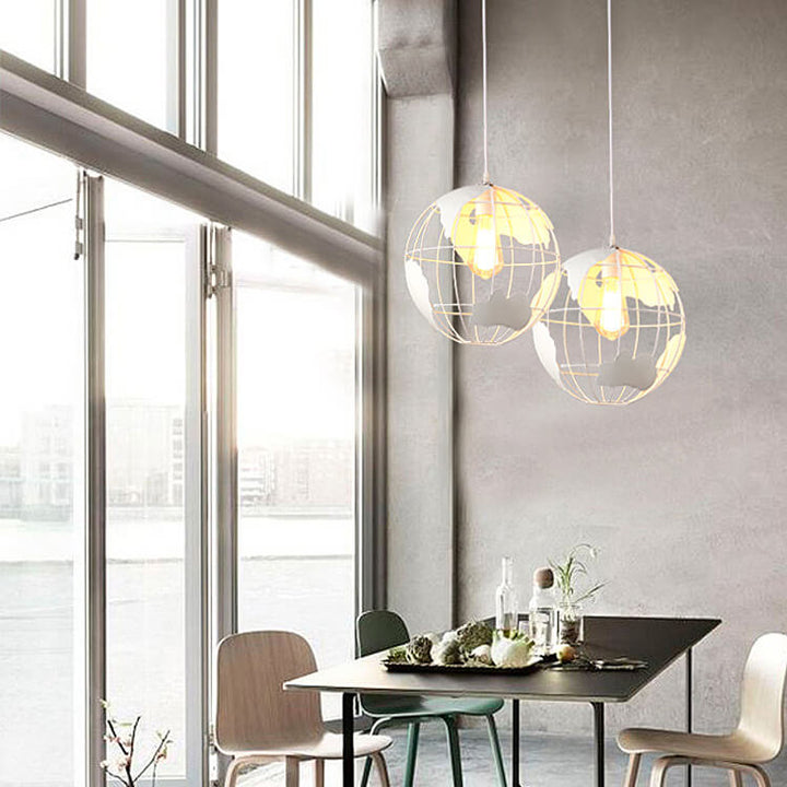Abat-jour en métal en forme de Terre 1 lumière suspension globe 