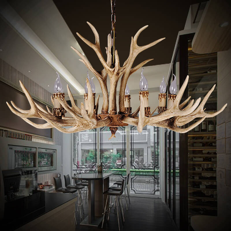 Country Style Antler Resin 6-Light Chandeliers