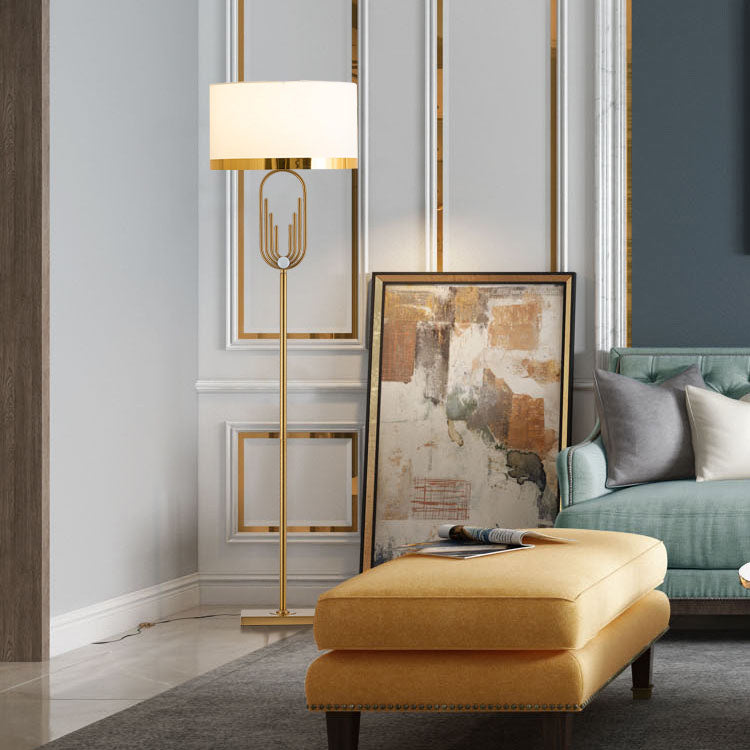 Modern Mid-Century Round Metal Fabric 1-Light Standing Floor Lamp For Living Room