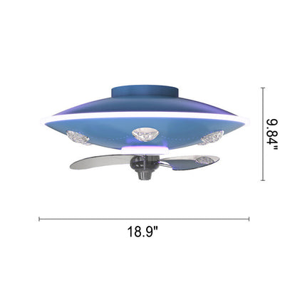 Modern Creative Cartoon UFO flying Saucer Round Iron Acrylic LED Kids Flush Mount Ceiling Fan Light