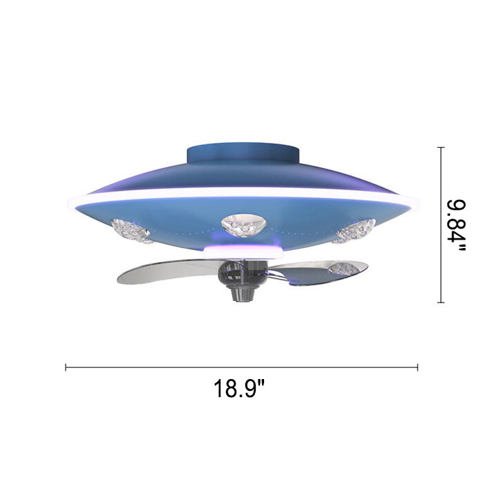 Modern Creative Cartoon UFO flying Saucer Round Iron Acrylic LED Kids Flush Mount Ceiling Fan Light