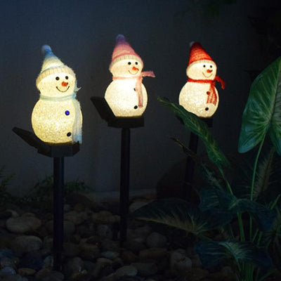 Christmas Solar Plastic Rice Ball Snowman 1-Light LED Floor Lamp