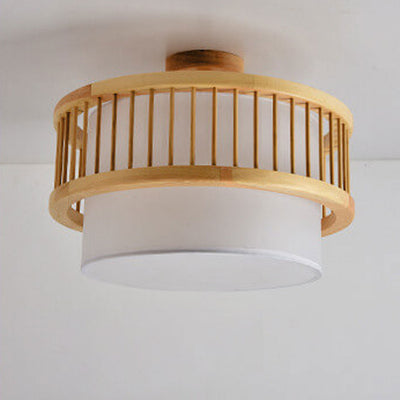 Modern Japanese Solid Wood Cylindrical Drum 2/3 Light Ceiling Light