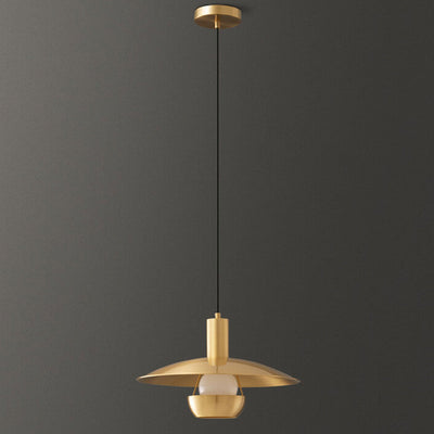 Nordic Minimalist All Brass Flying Saucer Design 1-Light Pendant Light