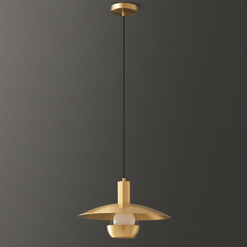 Nordic Minimalist All Brass Flying Saucer Design 1-Light Pendant Light