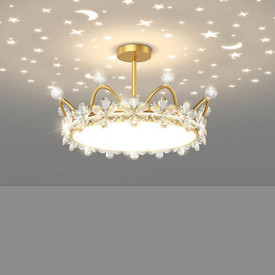 Modern Minimalist Wrought Iron Crystal Crown Projection LED Flush Mount Ceiling Light