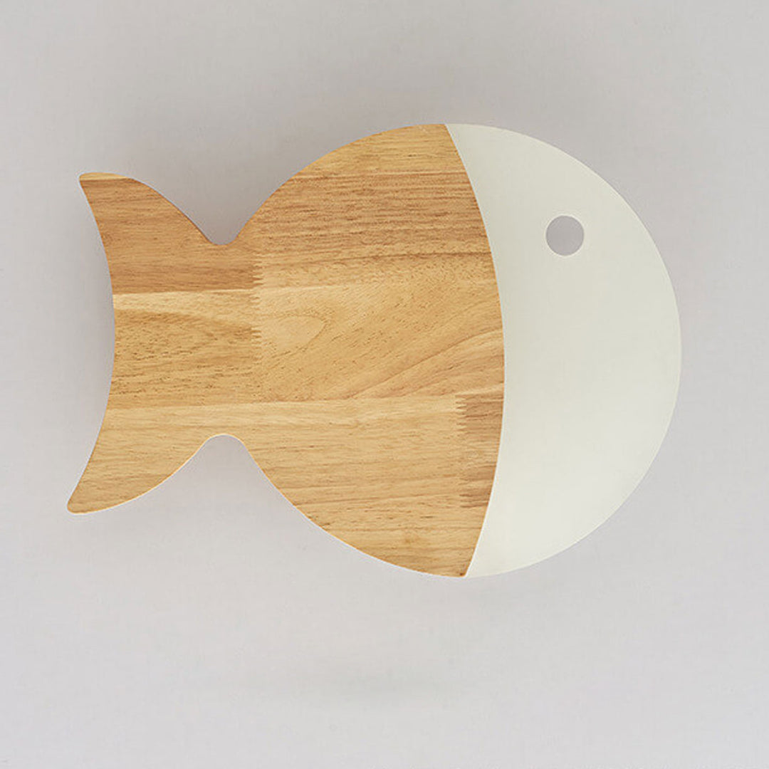 Nordische minimalistische Fisch-LED-Wandleuchte aus Eichenholz 