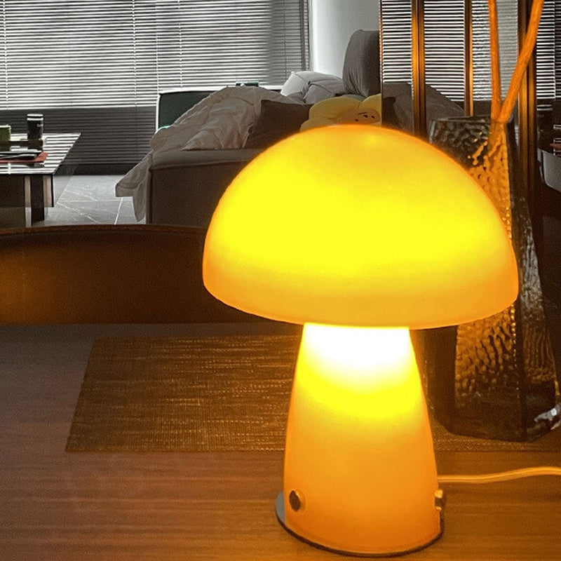 Nordic Orange White Glass Mushroom 1-Light Table Lamp