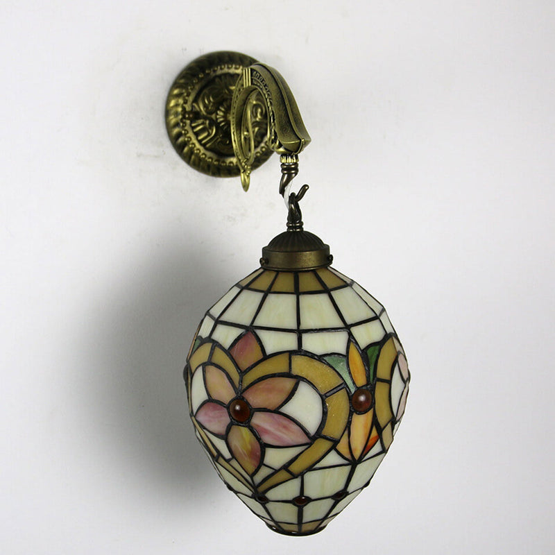Vintage Tiffany Globe Stained Glass 1-Light Wall Sconce Lamp