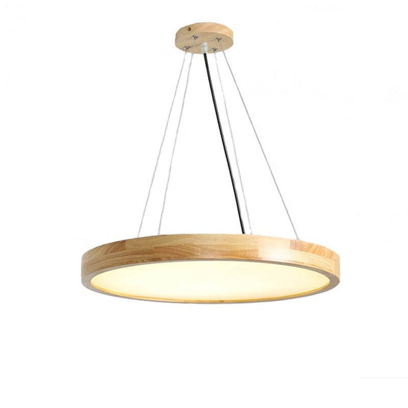 Japanese Simple Log Round Flat LED Pendant Light