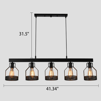 Industrial Vintage Long Bar Cage Island Light  6-Light Chandelier