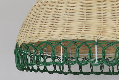 Rustic Rattan Weaving 1-Light Half Circle Pendant Light