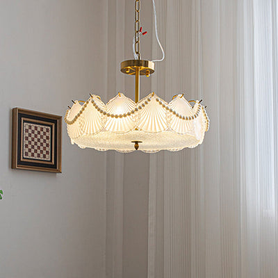 French Light Luxury Seashell Glass Pearl Round 5/6/ 8 Light Chandelier